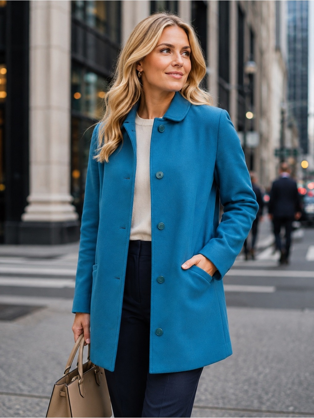 Harvé Benard Teal Blue Wool Cashmere Blend Coat Size 12